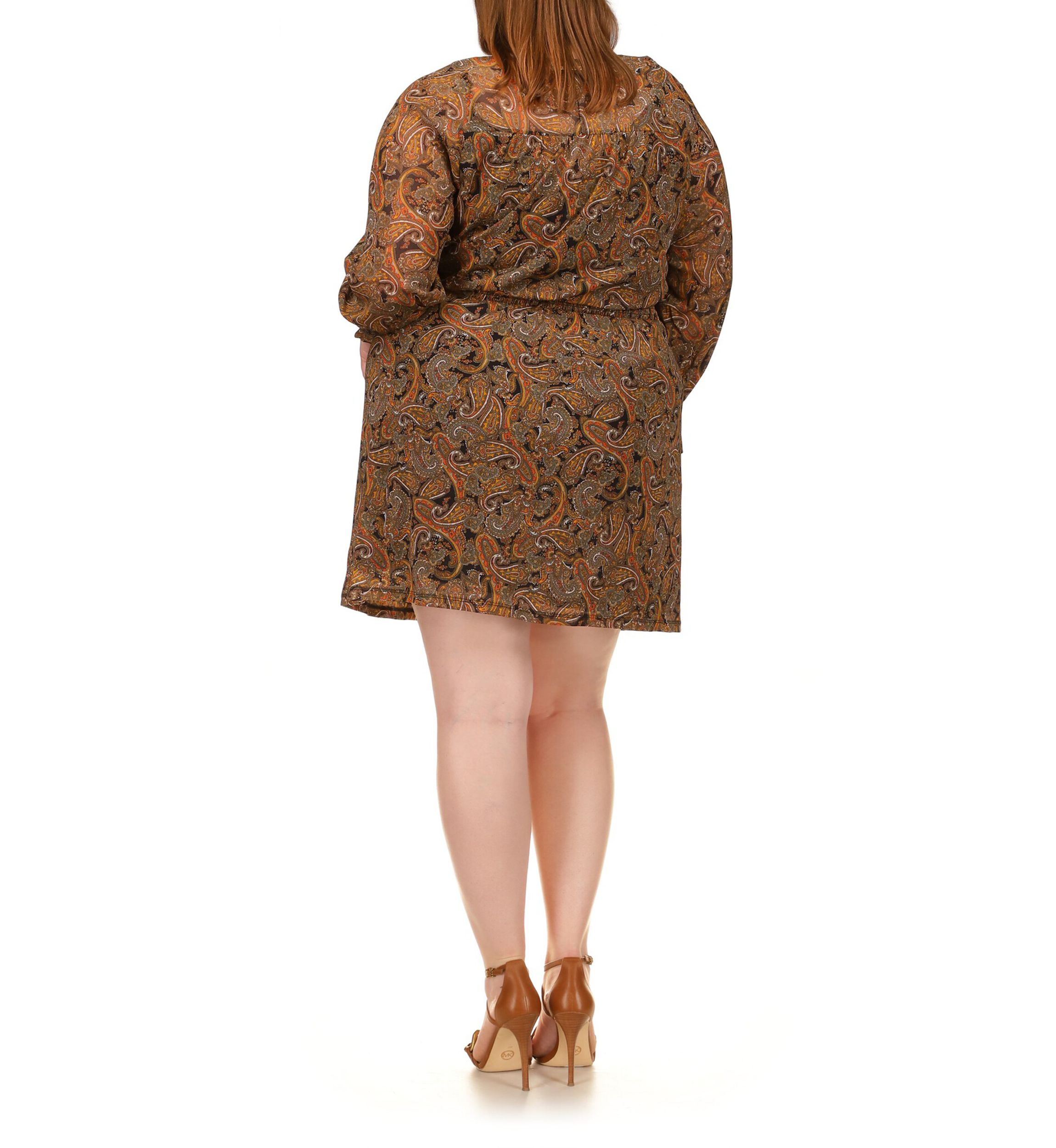 Plus Size Mesh Paisley Peasant Mini Dress
