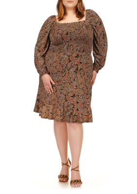Michael Michael Kors Women's Plus Size Crinkle Smocked Mini Long Sleeve Dress, 0X -  0196163611525