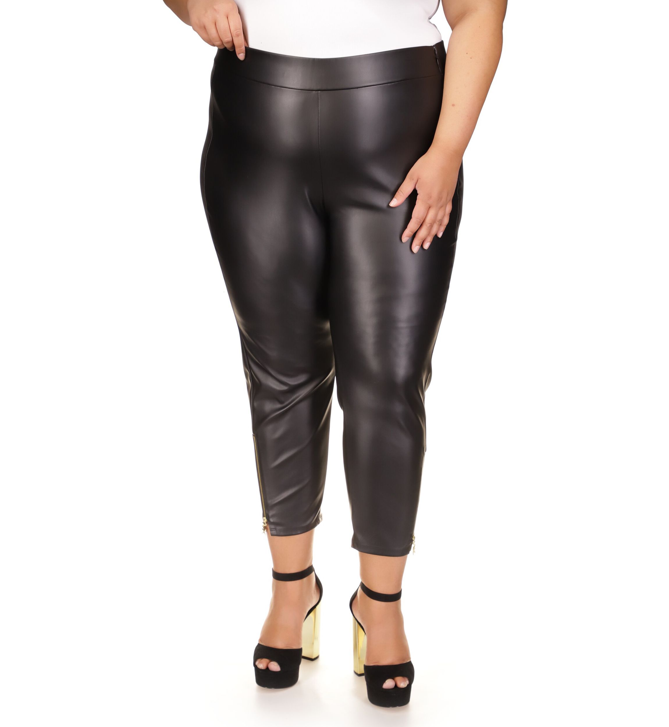 Plus Size Zip Ankle Faux Leather Leggings