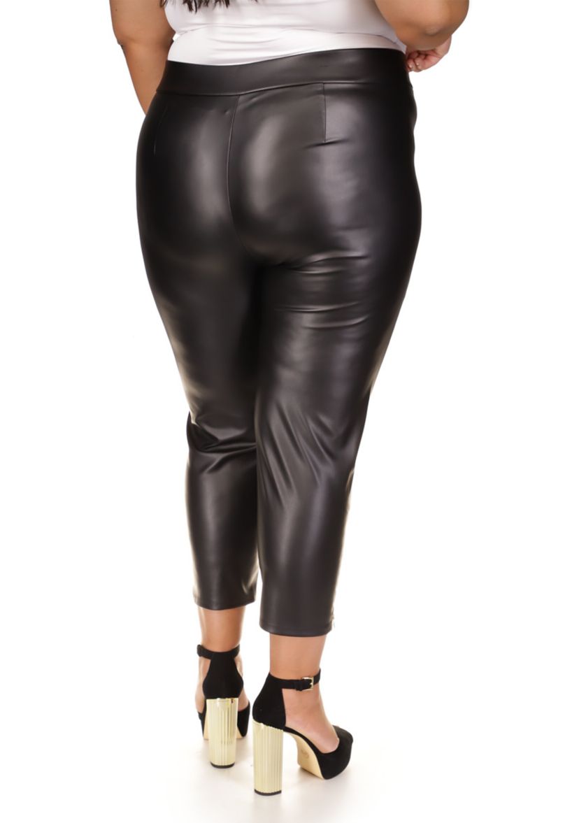 Plus Size Zip Ankle Faux Leather Leggings