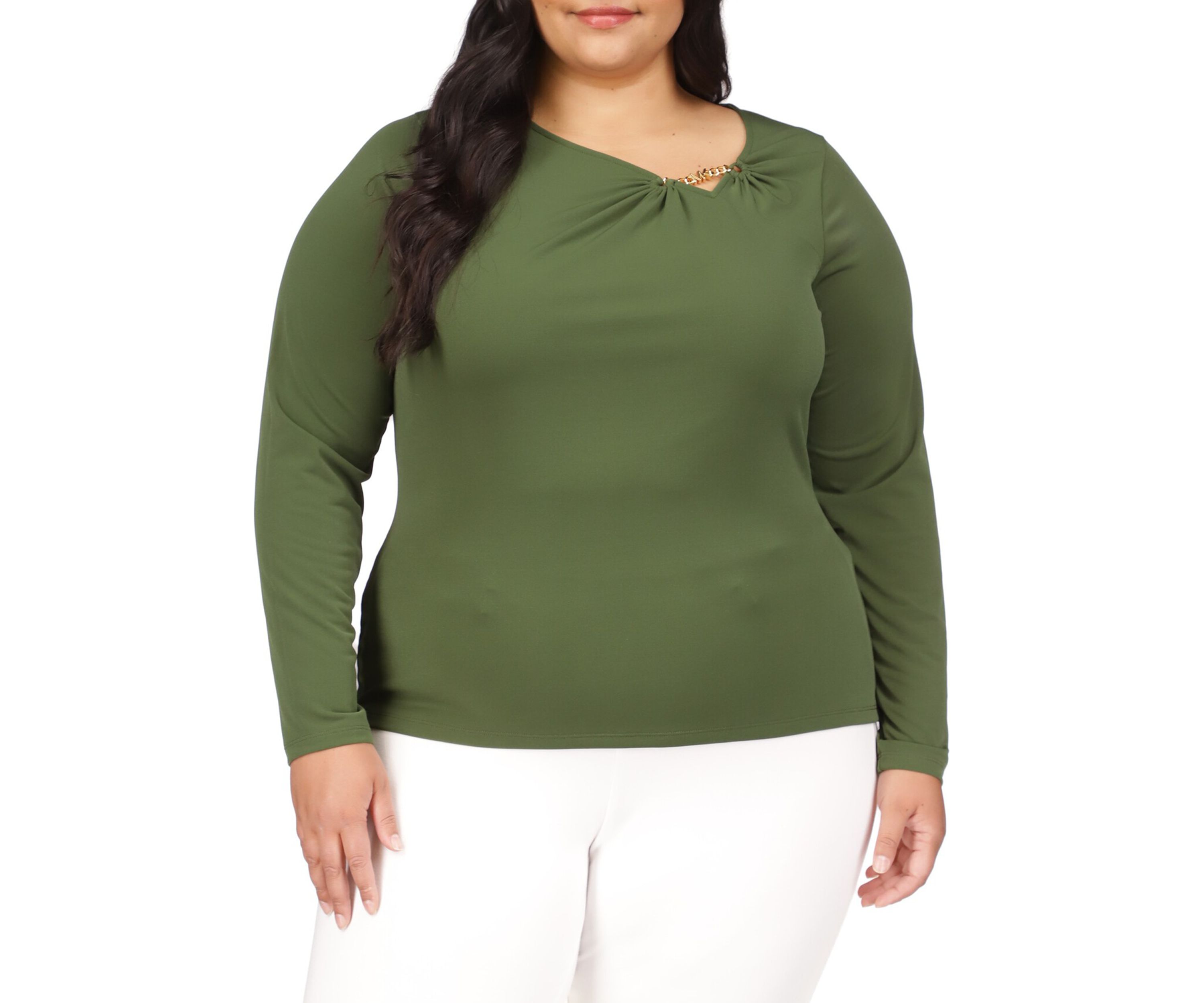 Plus Size Long Sleeve Hardware Knit Top
