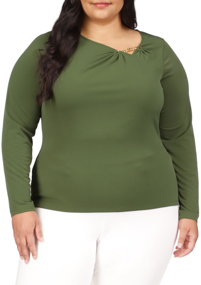 Plus Size Long Sleeve Hardware Knit Top