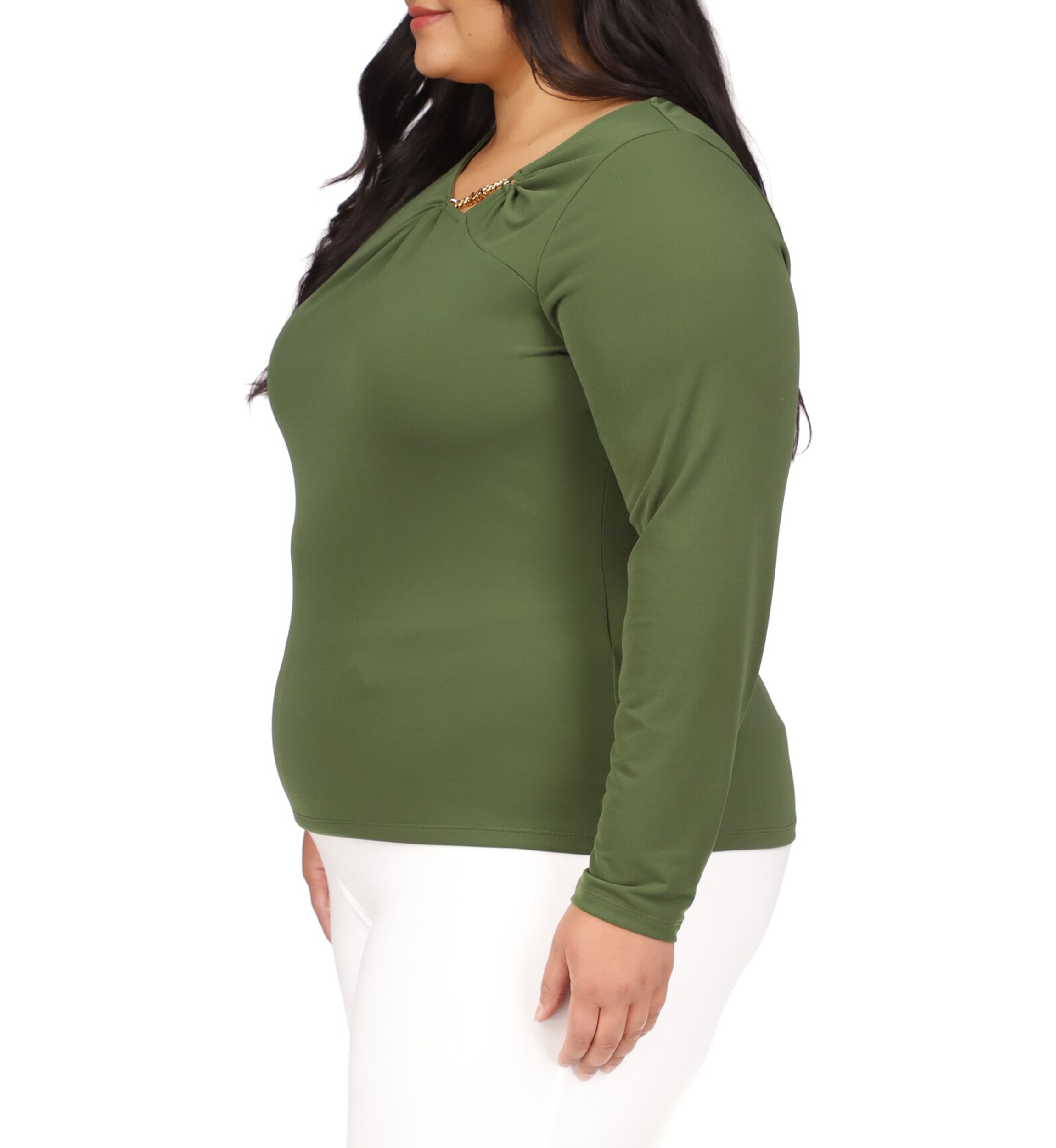 Plus Size Long Sleeve Hardware Knit Top
