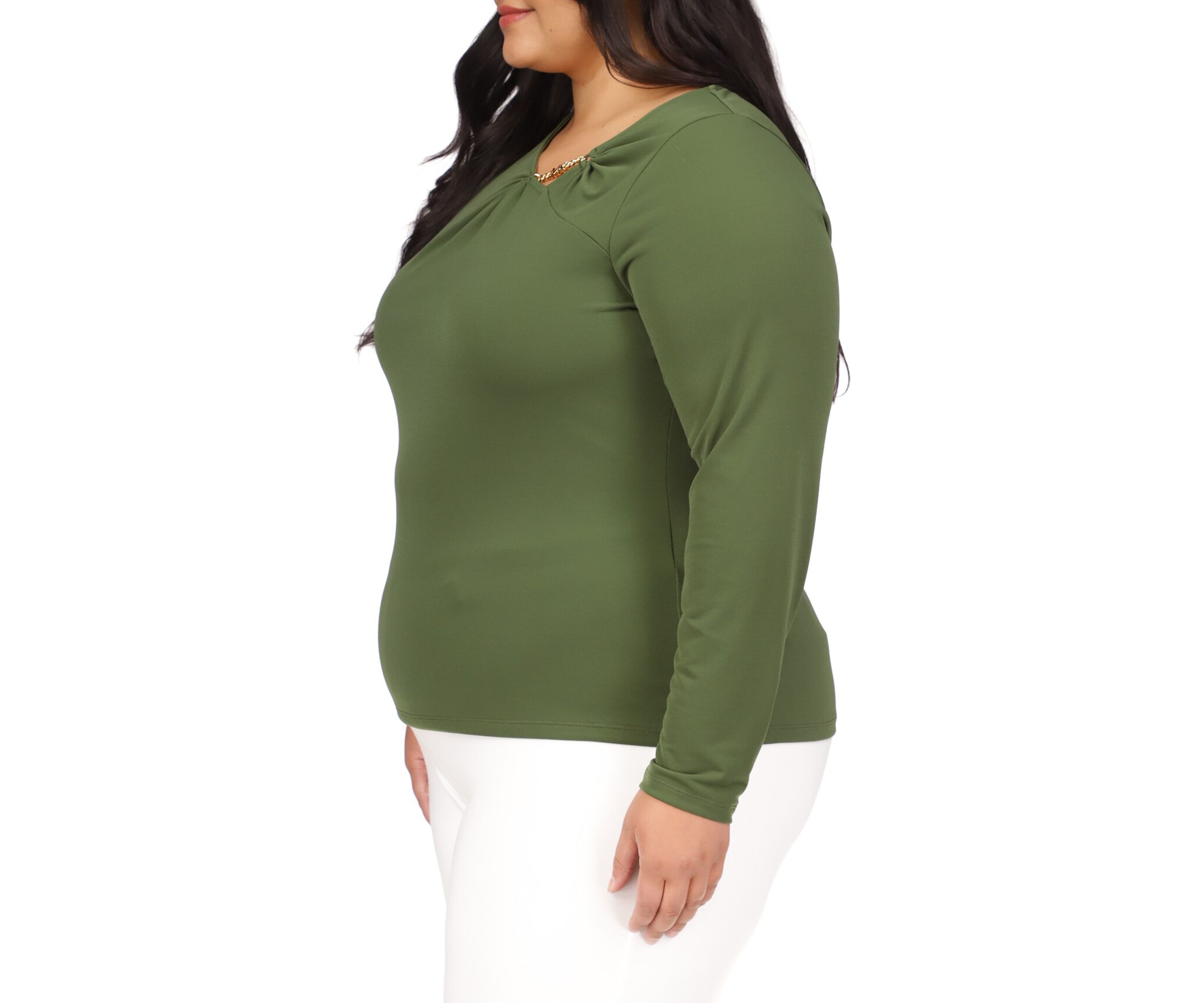 Plus Size Long Sleeve Hardware Knit Top
