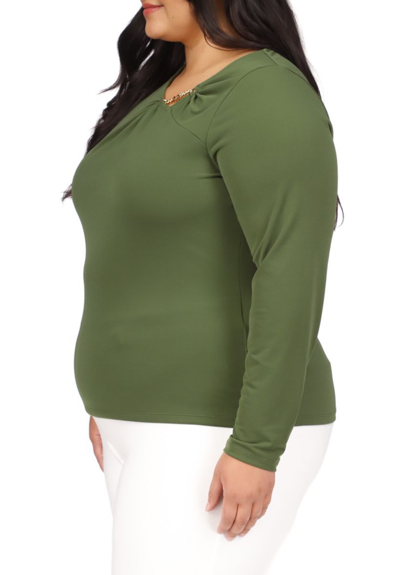 Plus Size Long Sleeve Hardware Knit Top
