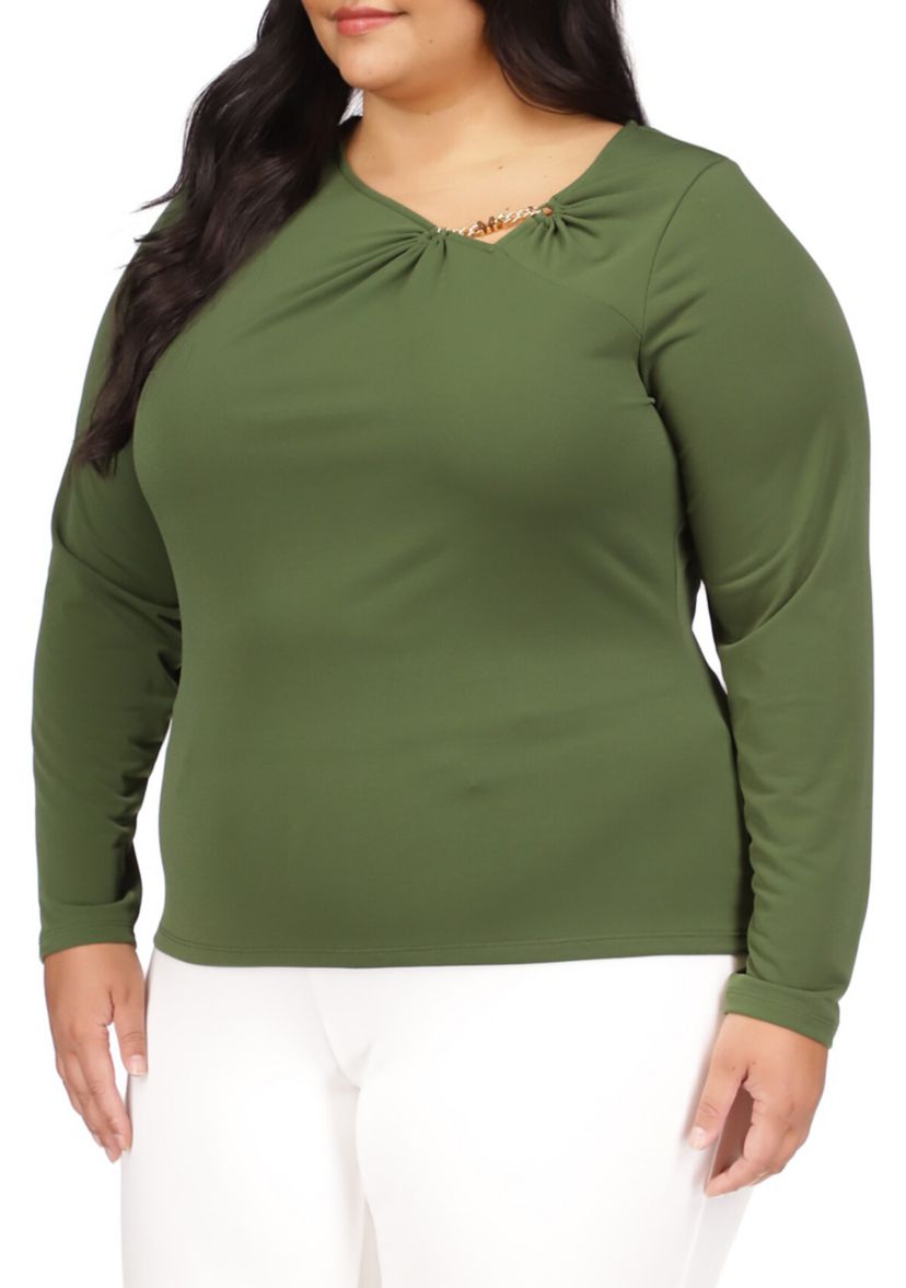 Plus Size Long Sleeve Hardware Knit Top