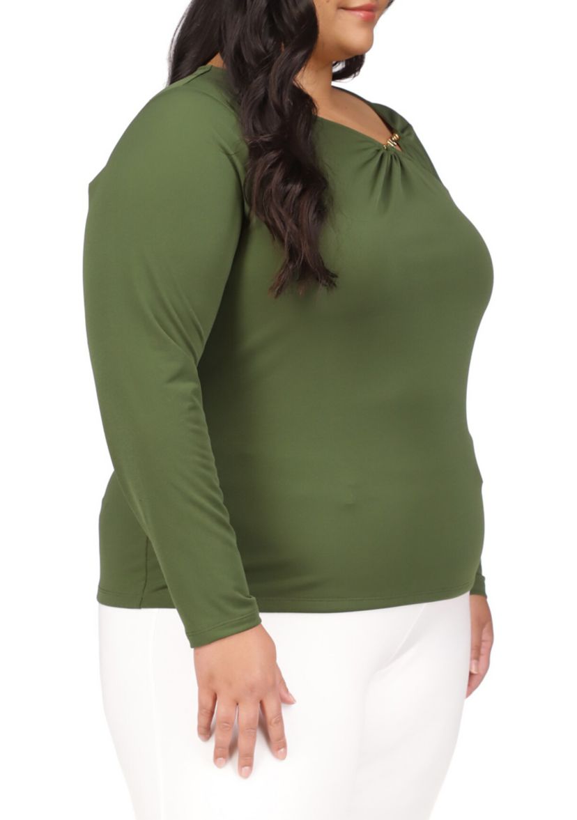 Plus Size Long Sleeve Hardware Knit Top