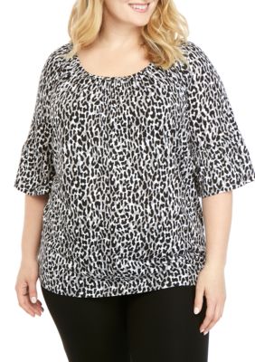 MICHAEL Michael Kors Plus Size Leopard Print Gathered Peasant Top | belk