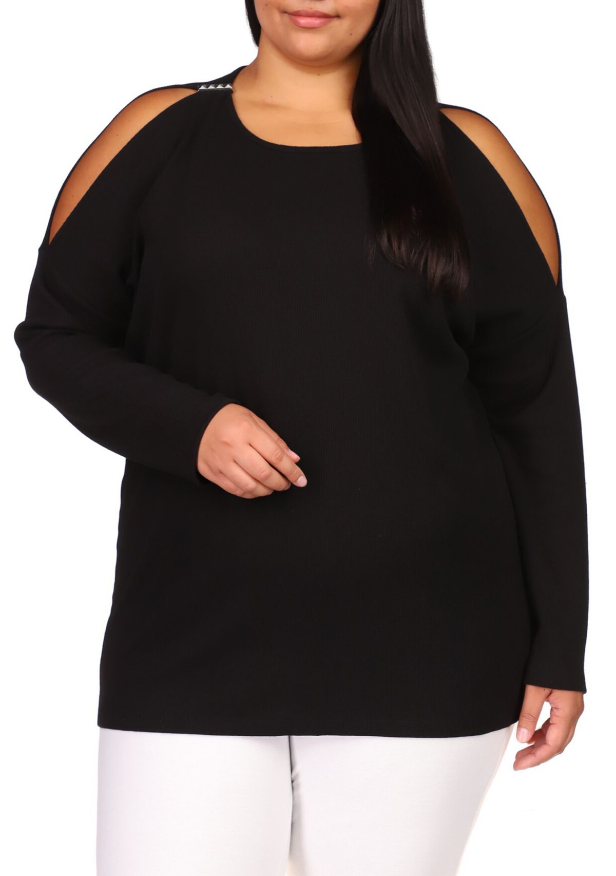 Plus Size Waffle Cold Shoulder Top