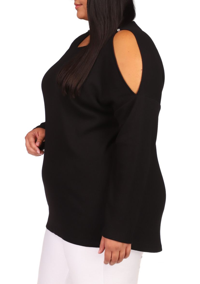 Plus Size Waffle Cold Shoulder Top