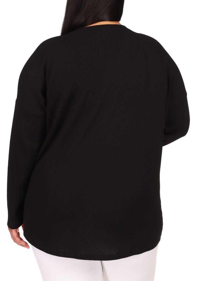 Plus Size Waffle Cold Shoulder Top