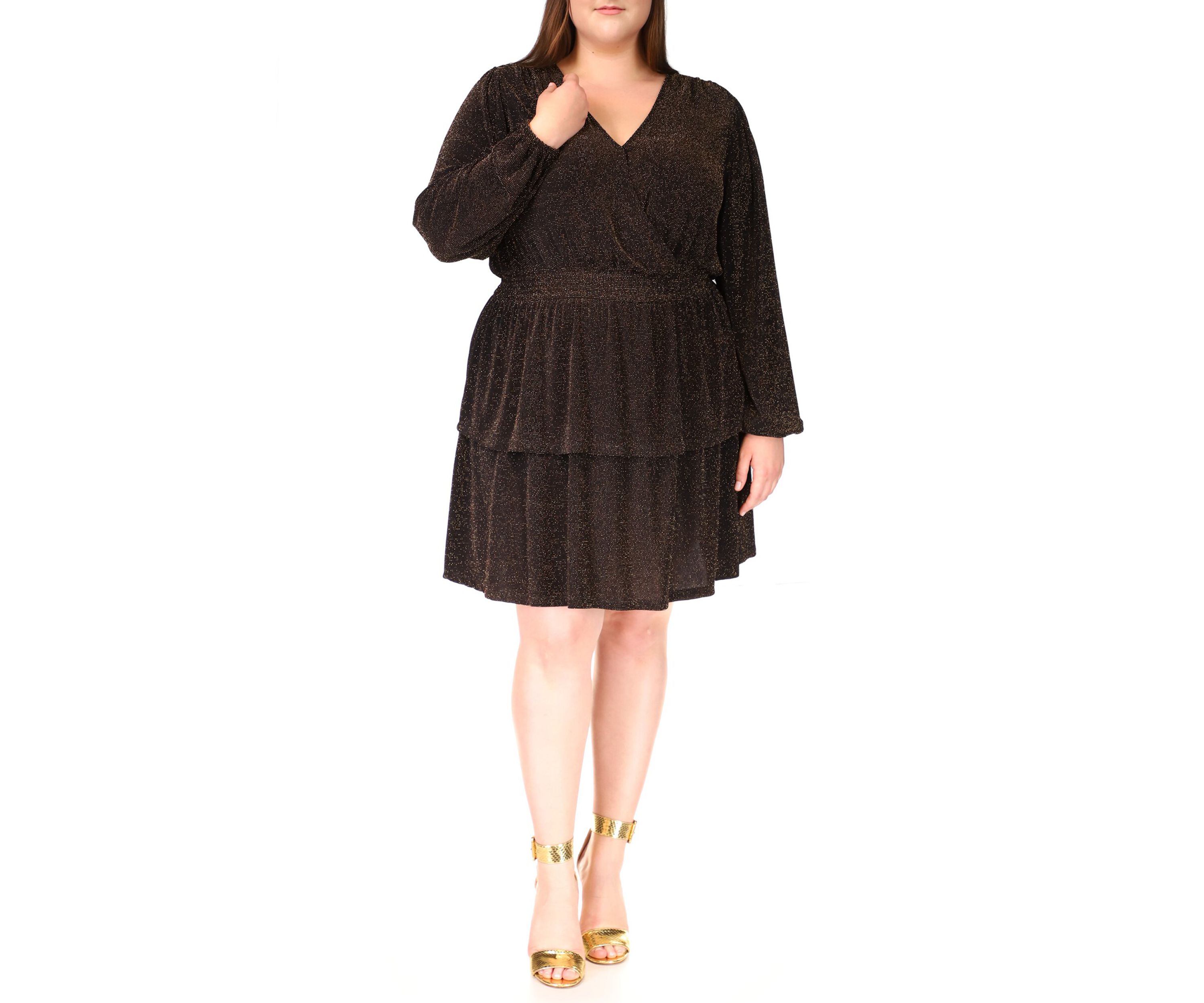 Plus Size Smocked Waist Metallic Dress