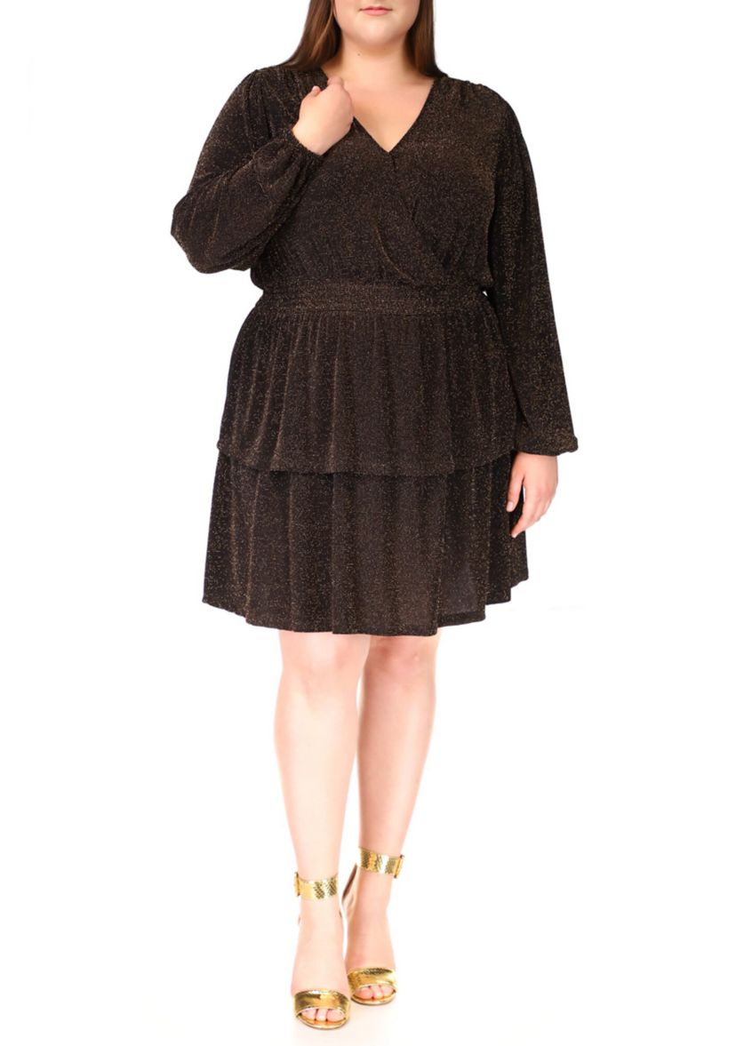Plus Size Smocked Waist Metallic Dress