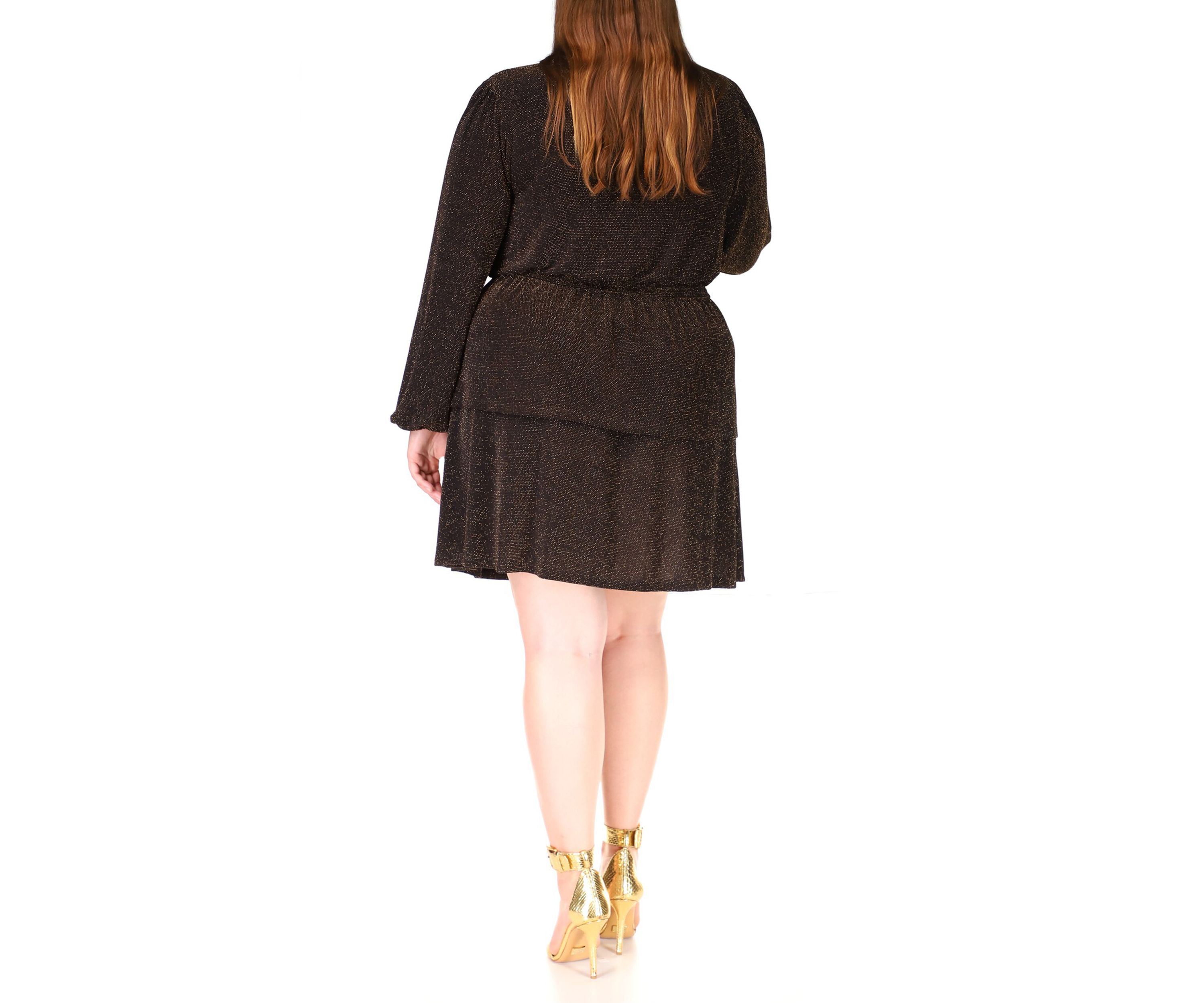 Plus Size Smocked Waist Metallic Dress