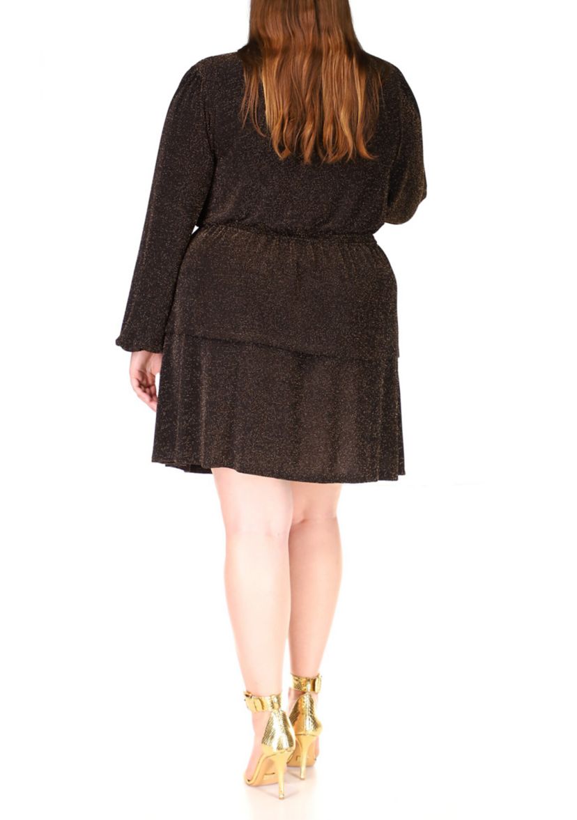 Plus Size Smocked Waist Metallic Dress
