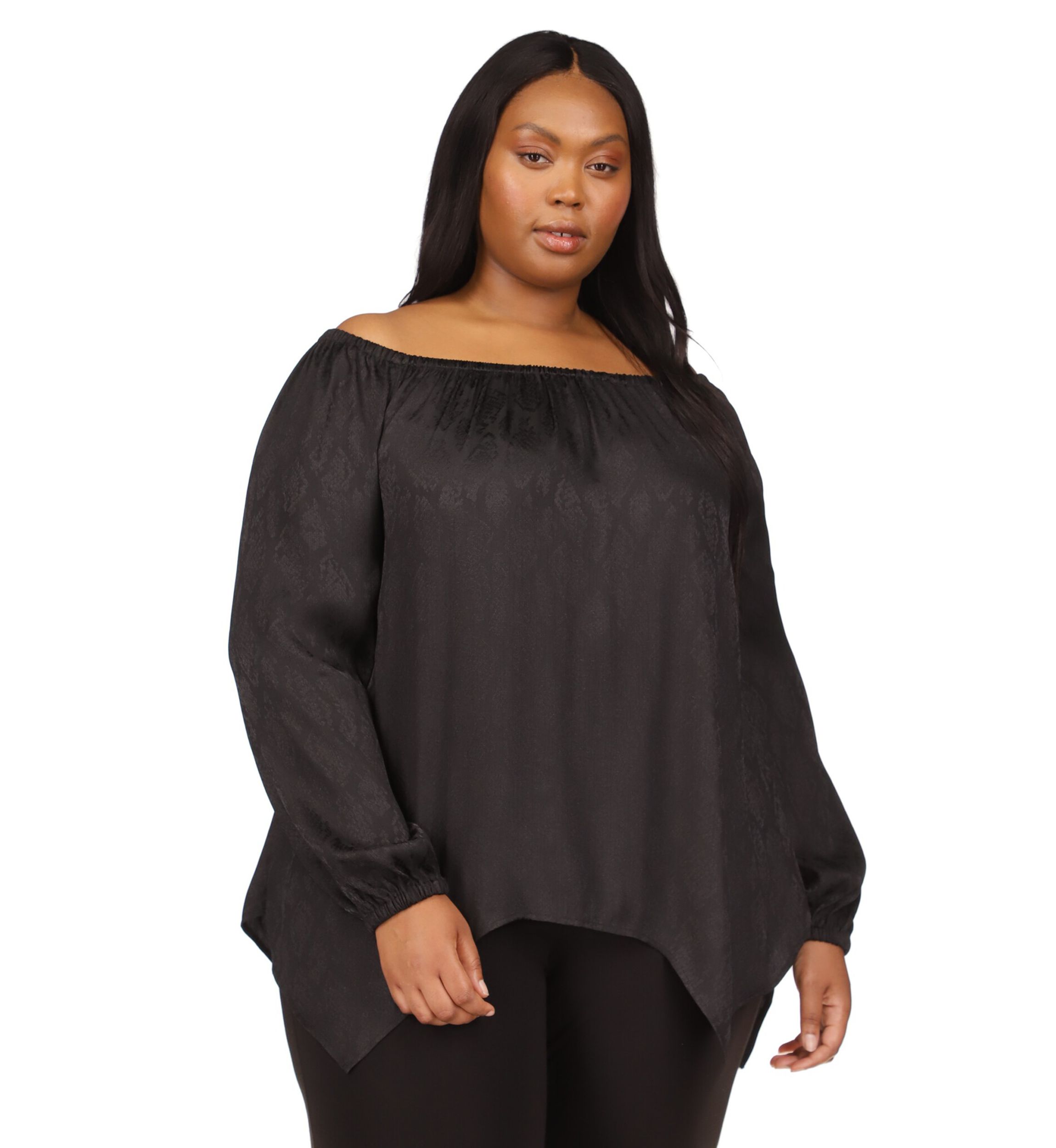 Plus Size Handkerchief Hem Boat Neck Top