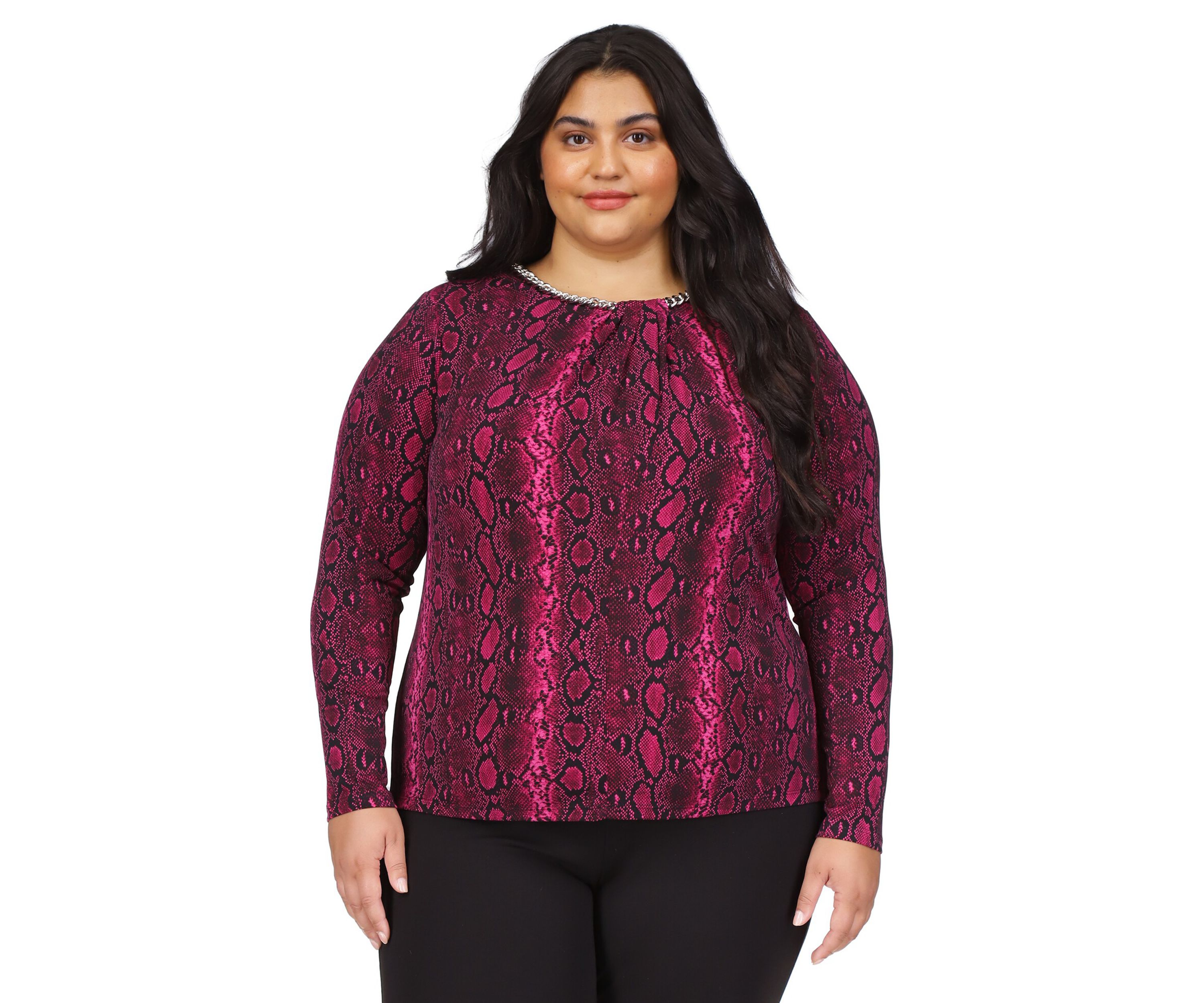 Plus Size Snake Chain Necklace Long Sleeve Top 