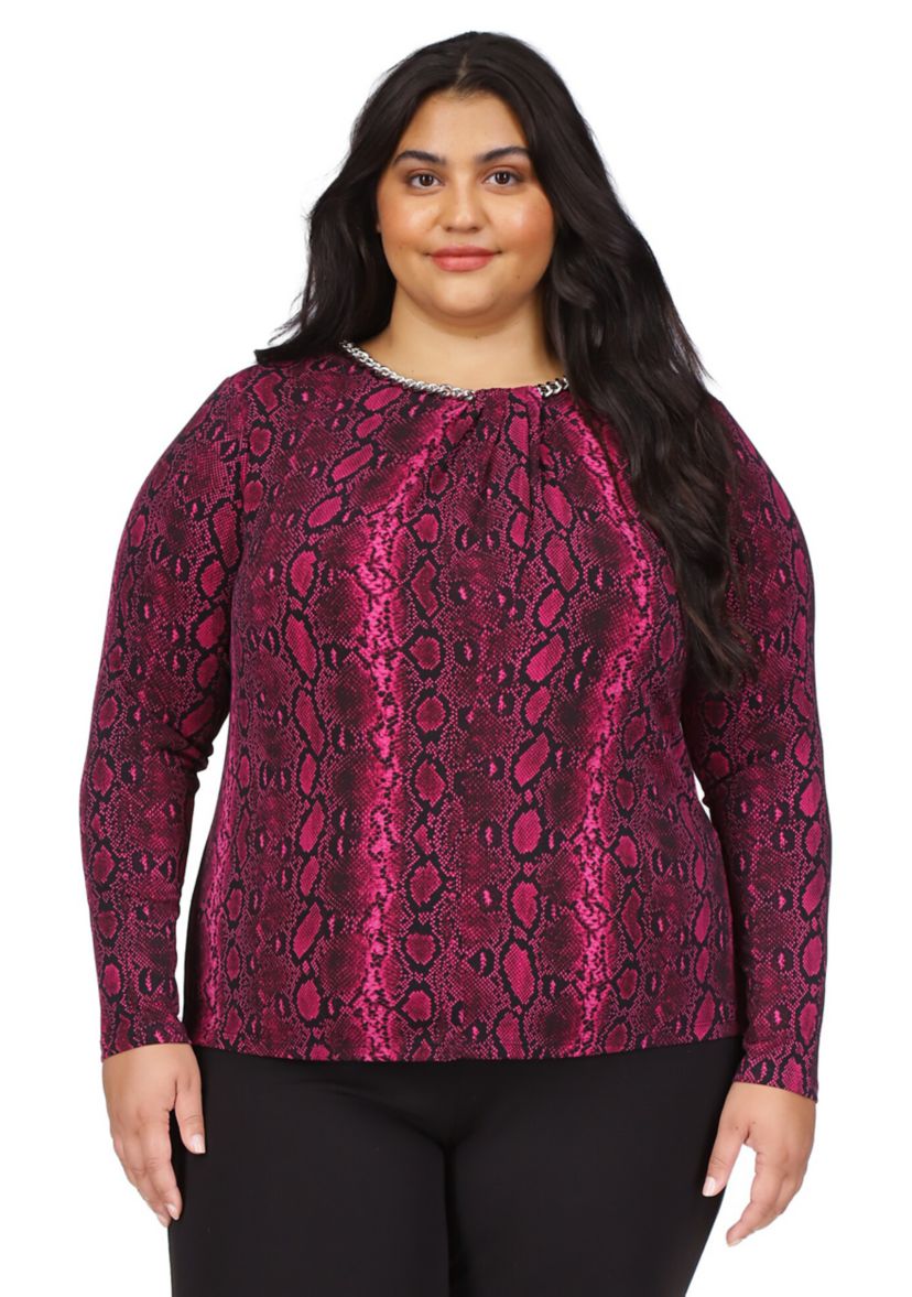 Plus Size Snake Chain Necklace Long Sleeve Top 