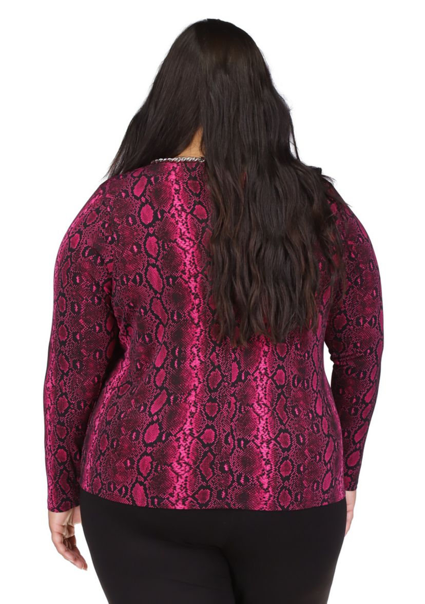 Plus Size Snake Chain Necklace Long Sleeve Top 