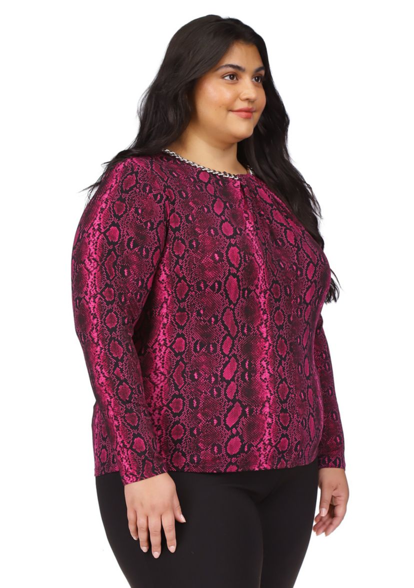 Plus Size Snake Chain Necklace Long Sleeve Top 