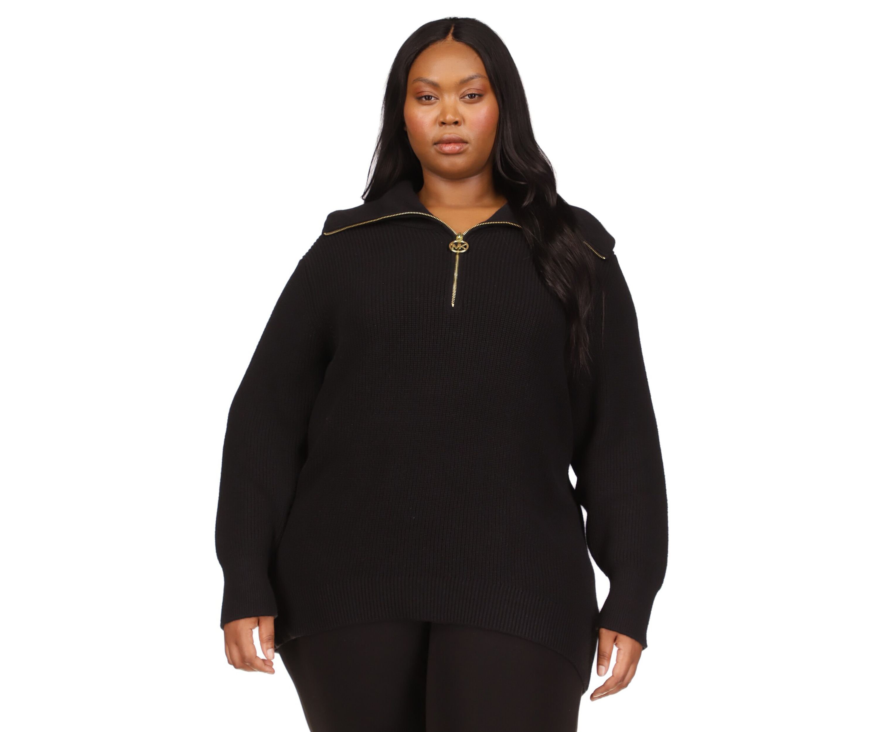 Plus Size Half Zip Shaker Sweater 