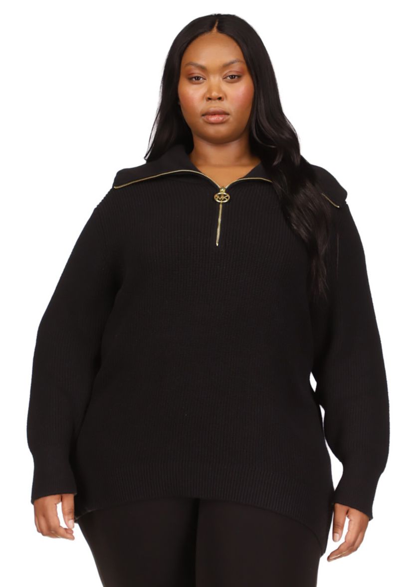 Plus Size Half Zip Shaker Sweater 