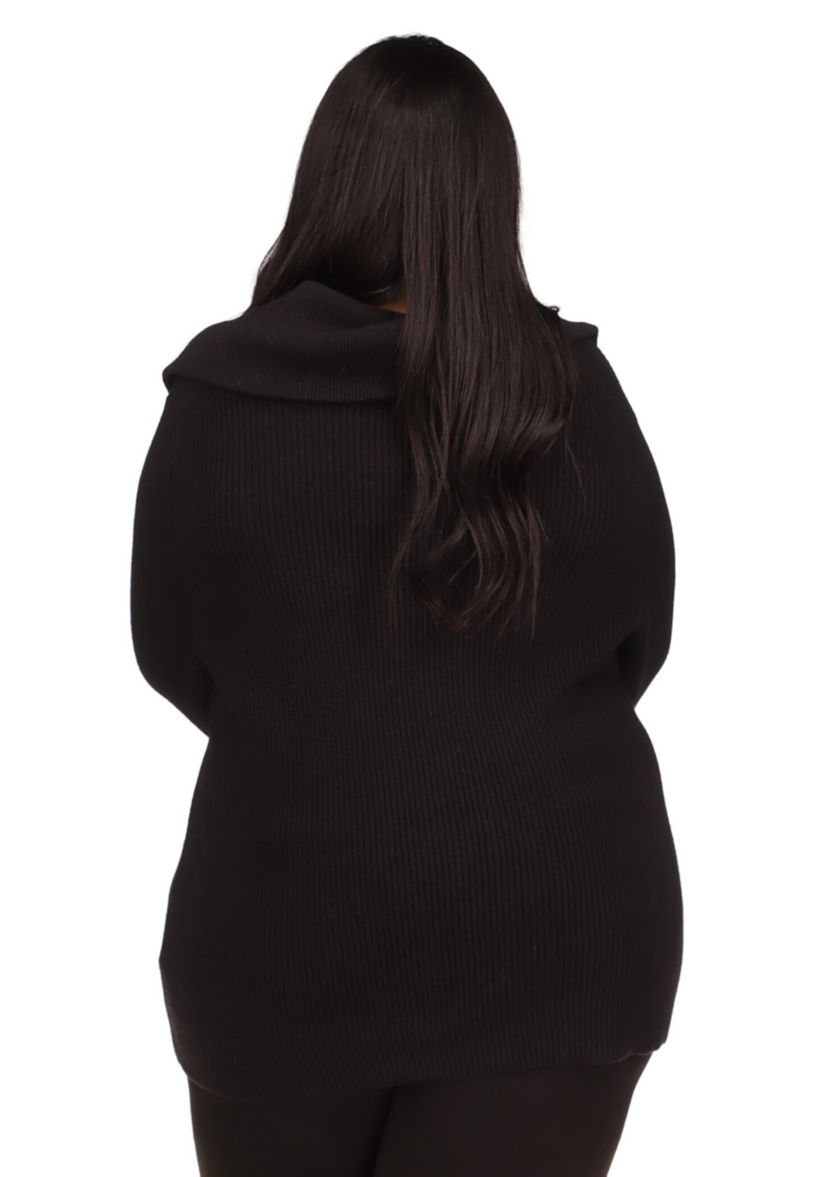 Plus Size Half Zip Shaker Sweater 