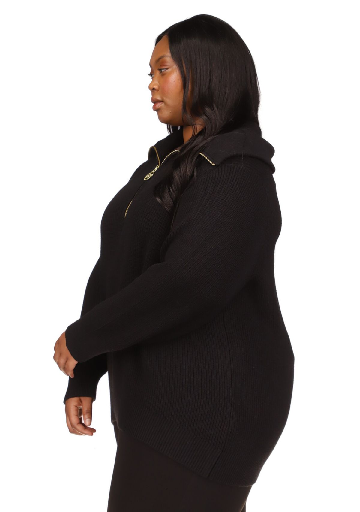 Plus Size Half Zip Shaker Sweater 