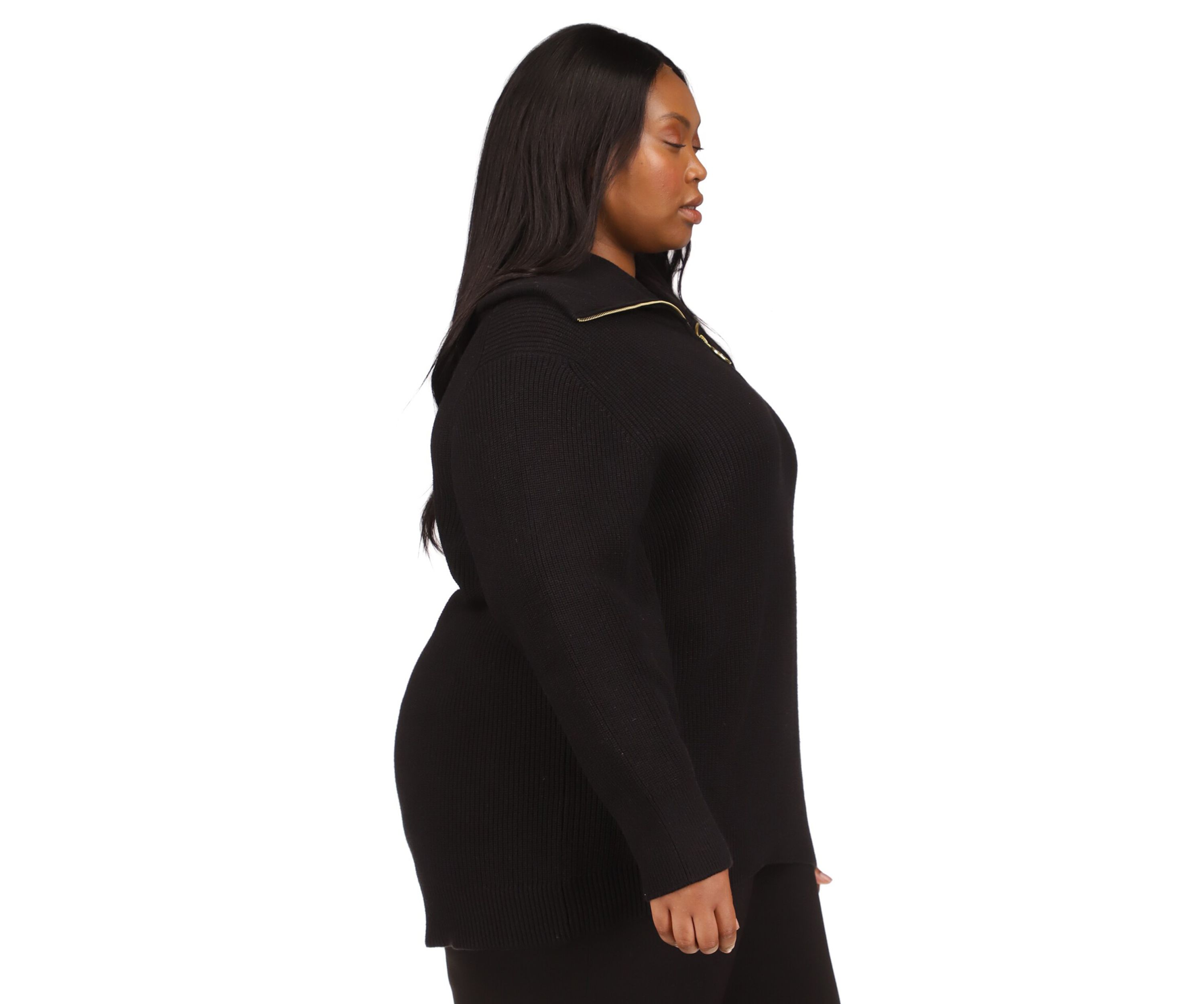 Plus Size Half Zip Shaker Sweater 