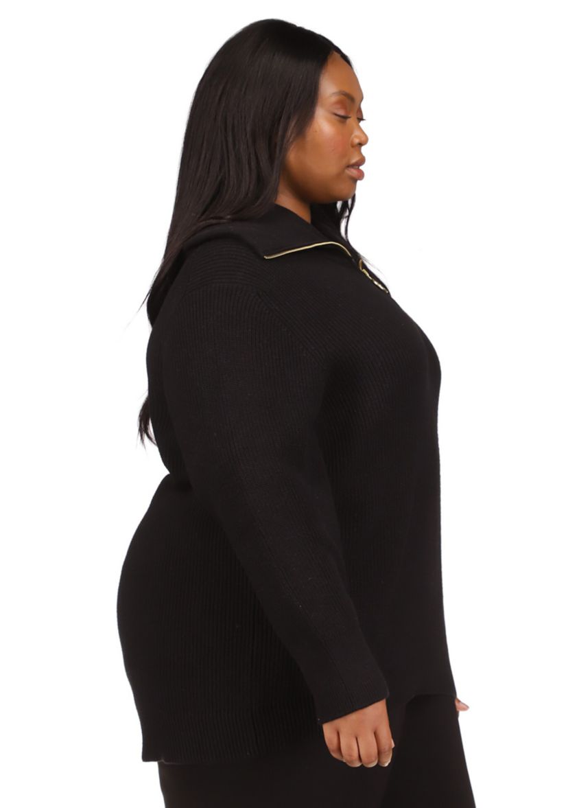 Plus Size Half Zip Shaker Sweater 