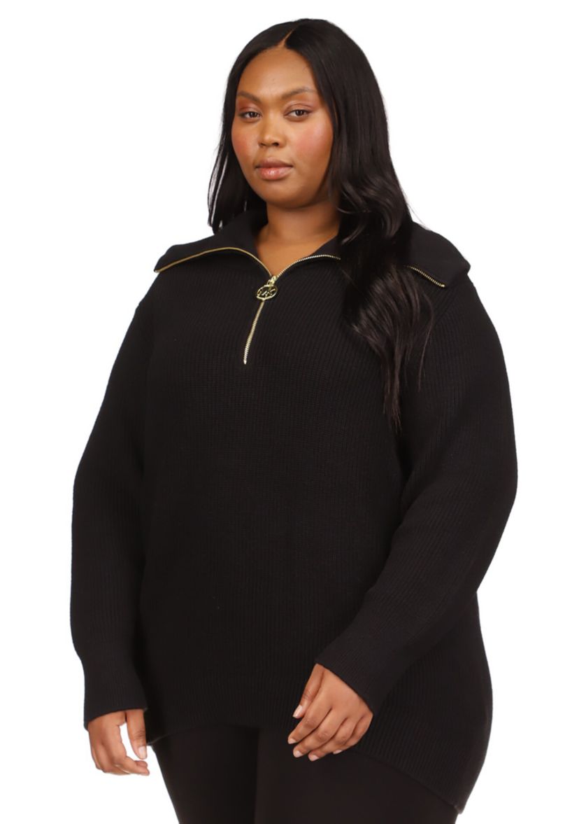 Plus Size Half Zip Shaker Sweater 