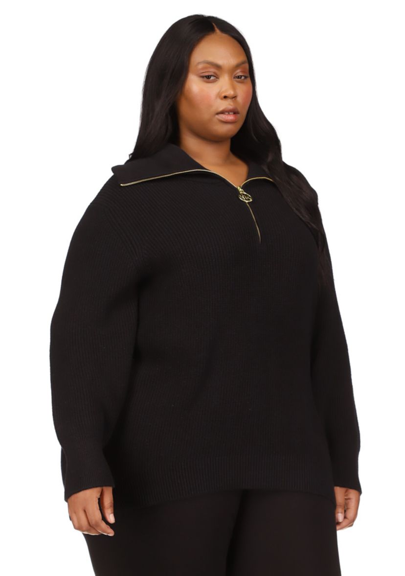 Plus Size Half Zip Shaker Sweater 