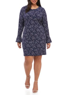 nine west bell sleeve floral fit and flare dres