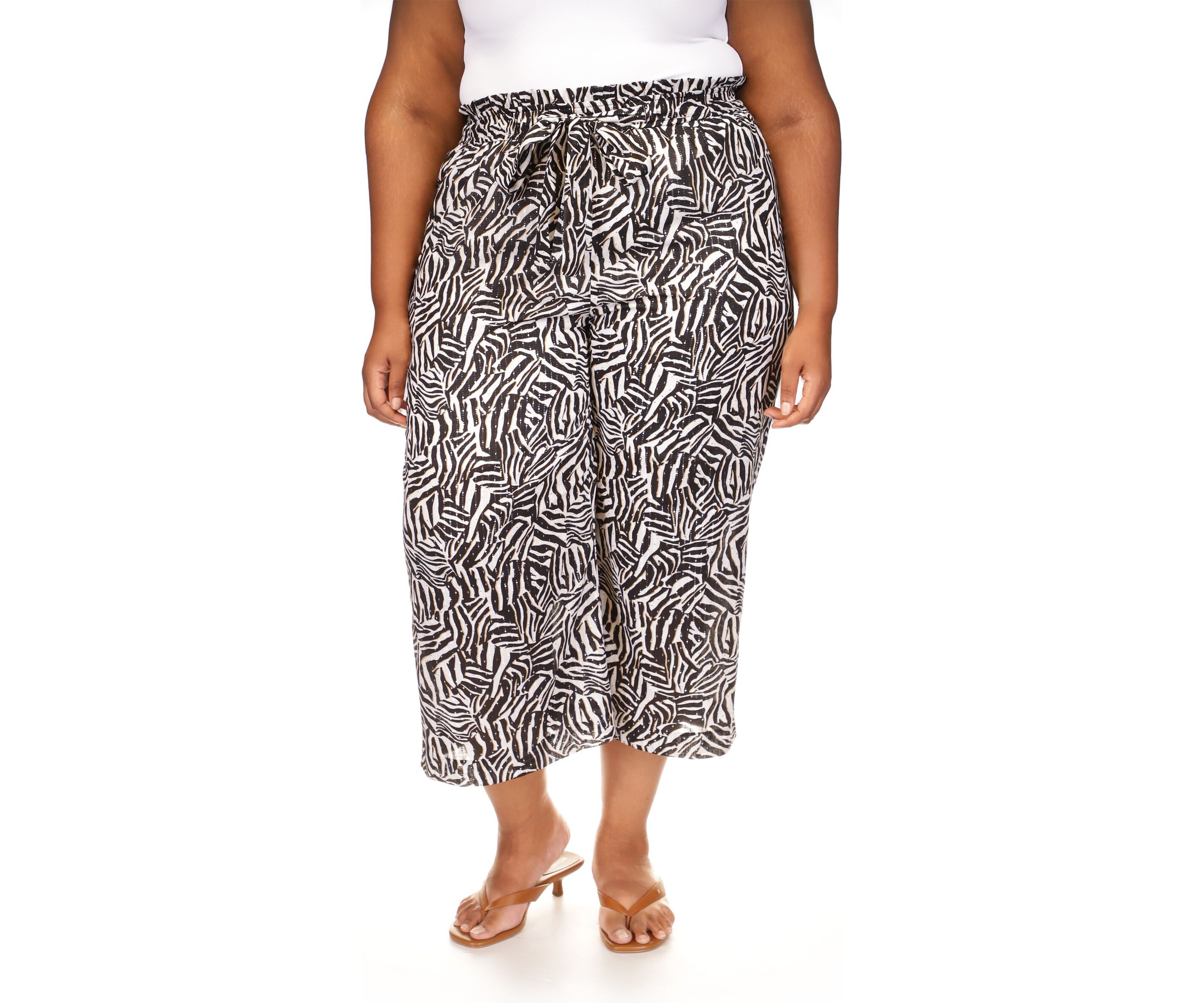 Plus Size Zebra Printed Belted Pants