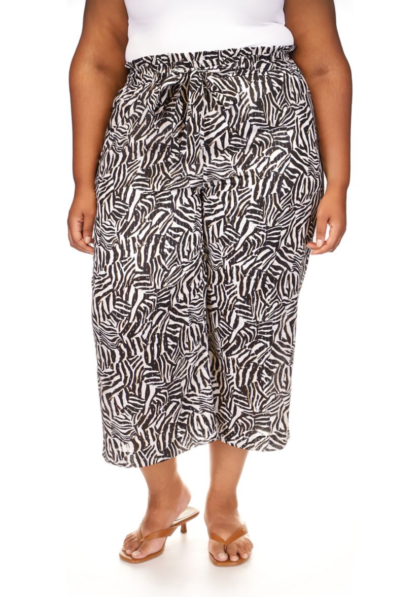 Plus Size Zebra Printed Belted Pants