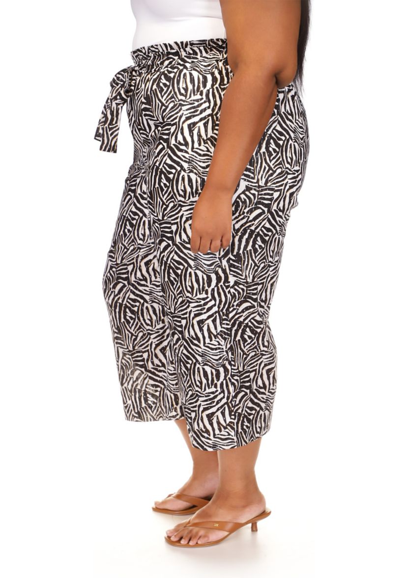 Plus Size Zebra Printed Belted Pants