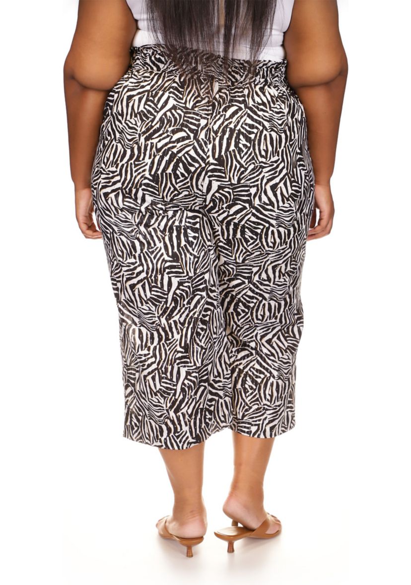 Plus Size Zebra Printed Belted Pants