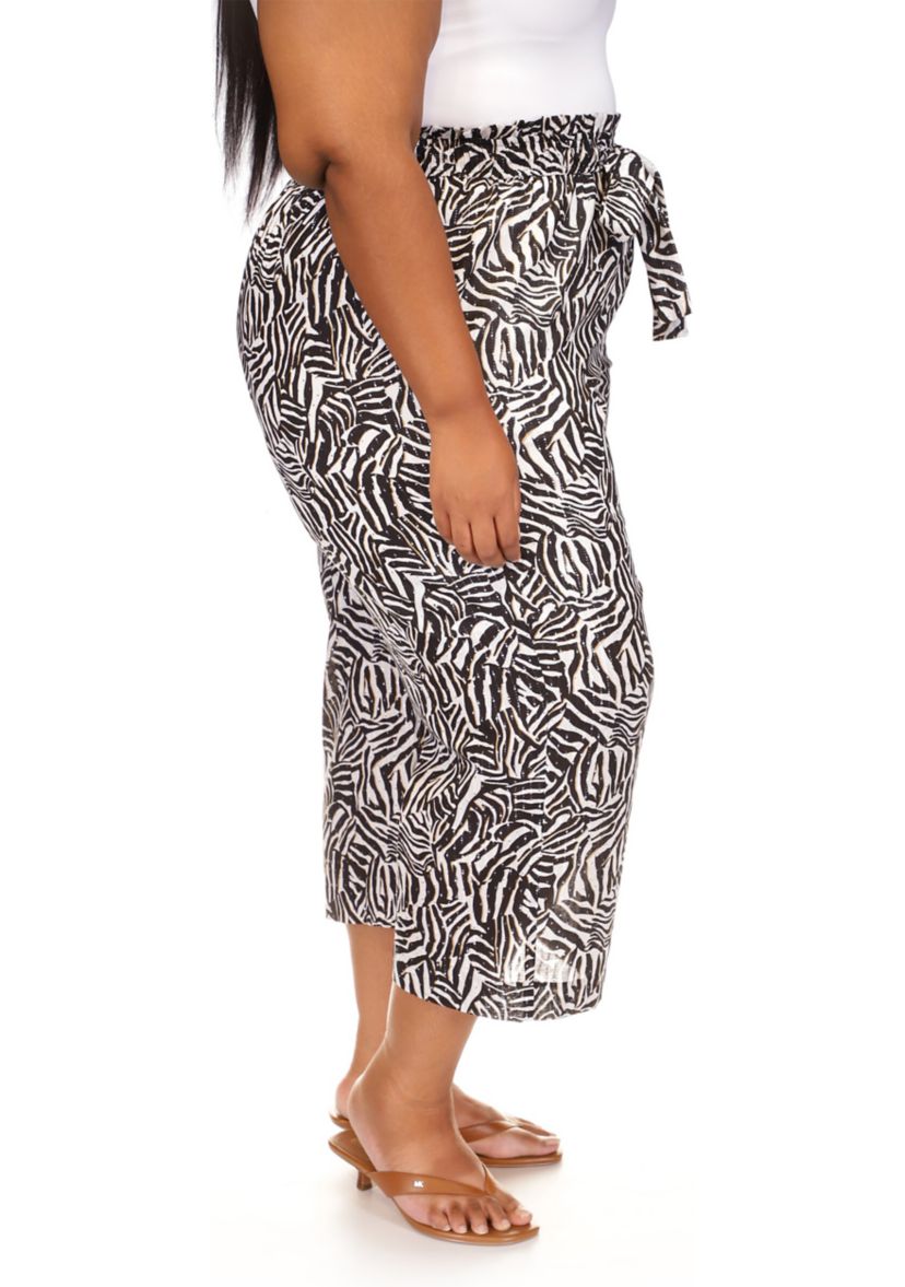 Plus Size Zebra Printed Belted Pants