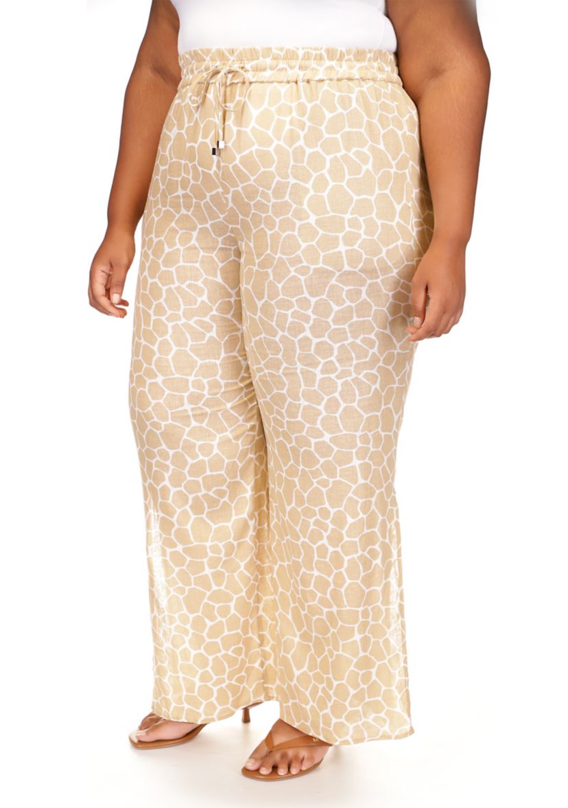 Plus Size Printed High Slit Pants