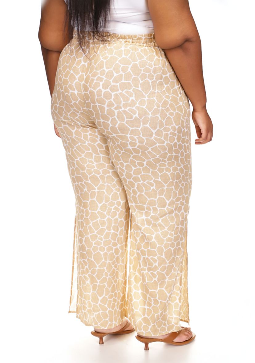 Plus Size Printed High Slit Pants