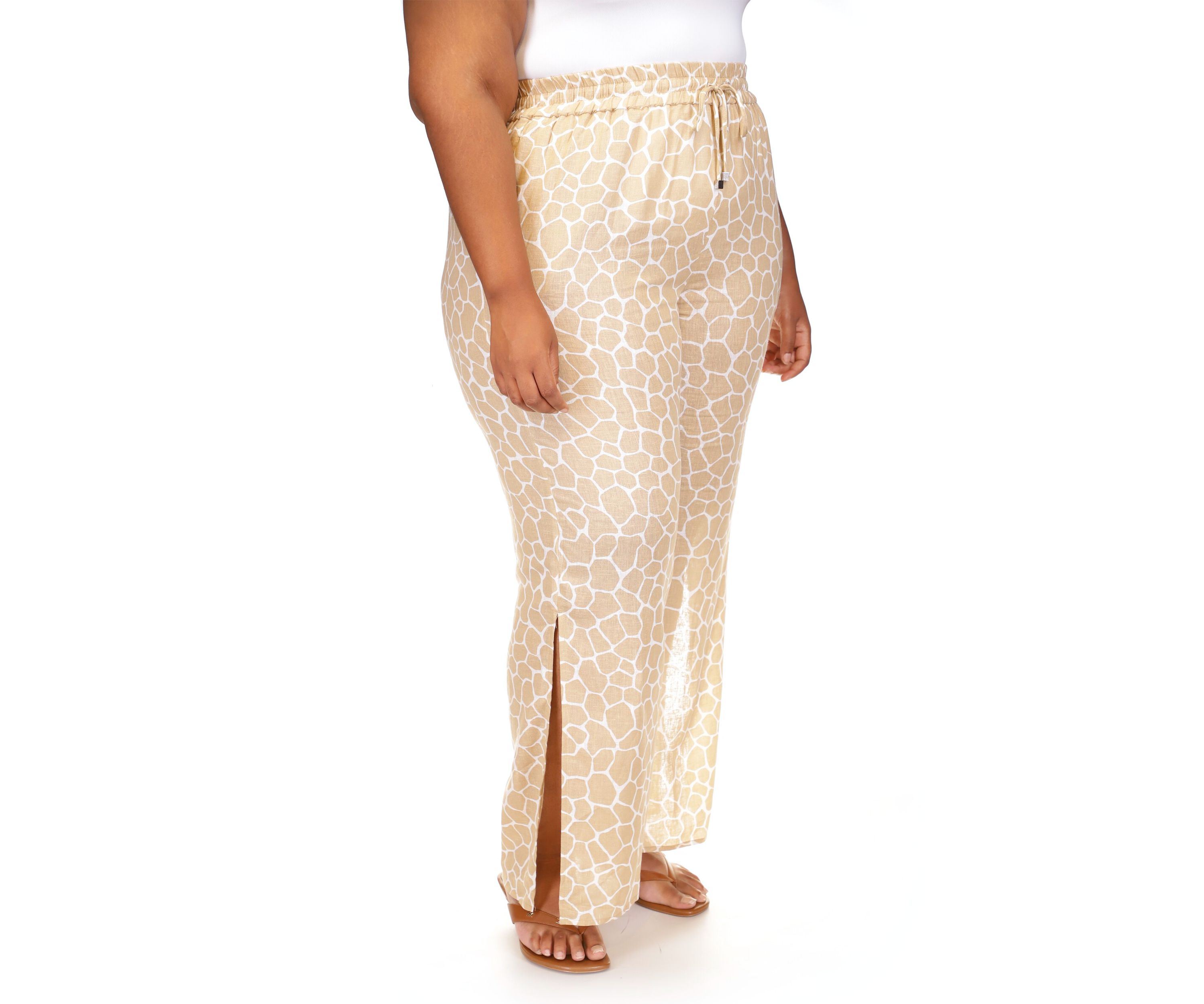 Plus Size Printed High Slit Pants