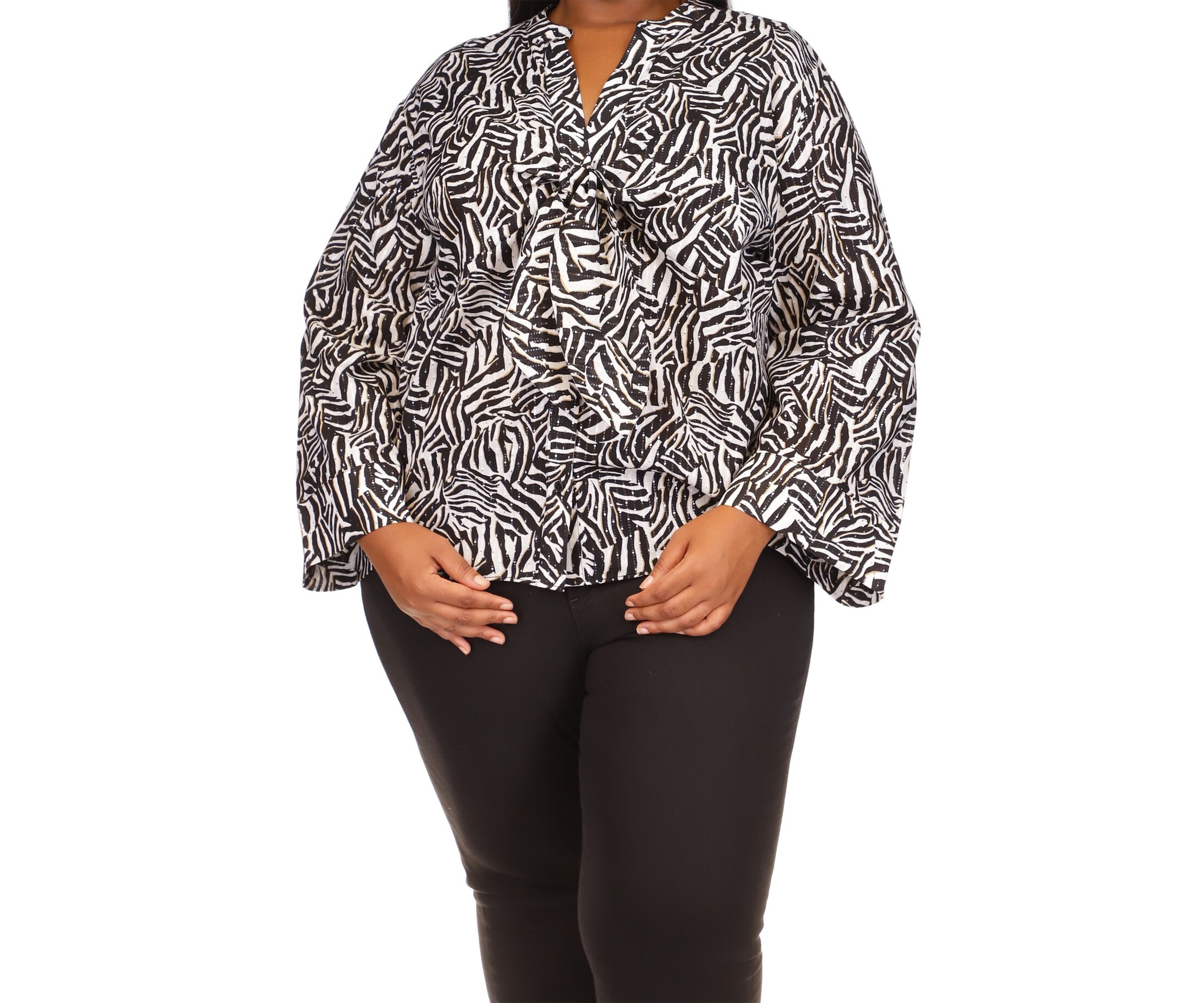 Plus Size Metallic Zebra Tie Top 