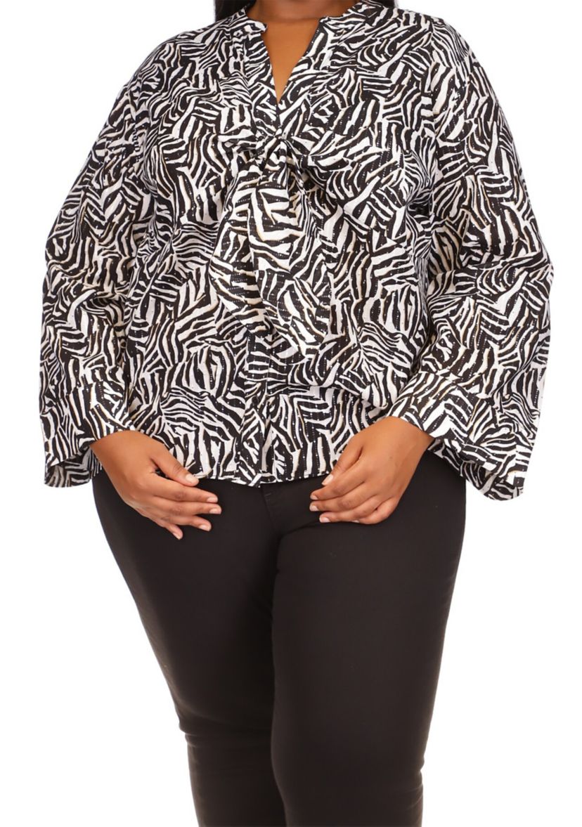 Plus Size Metallic Zebra Tie Top 
