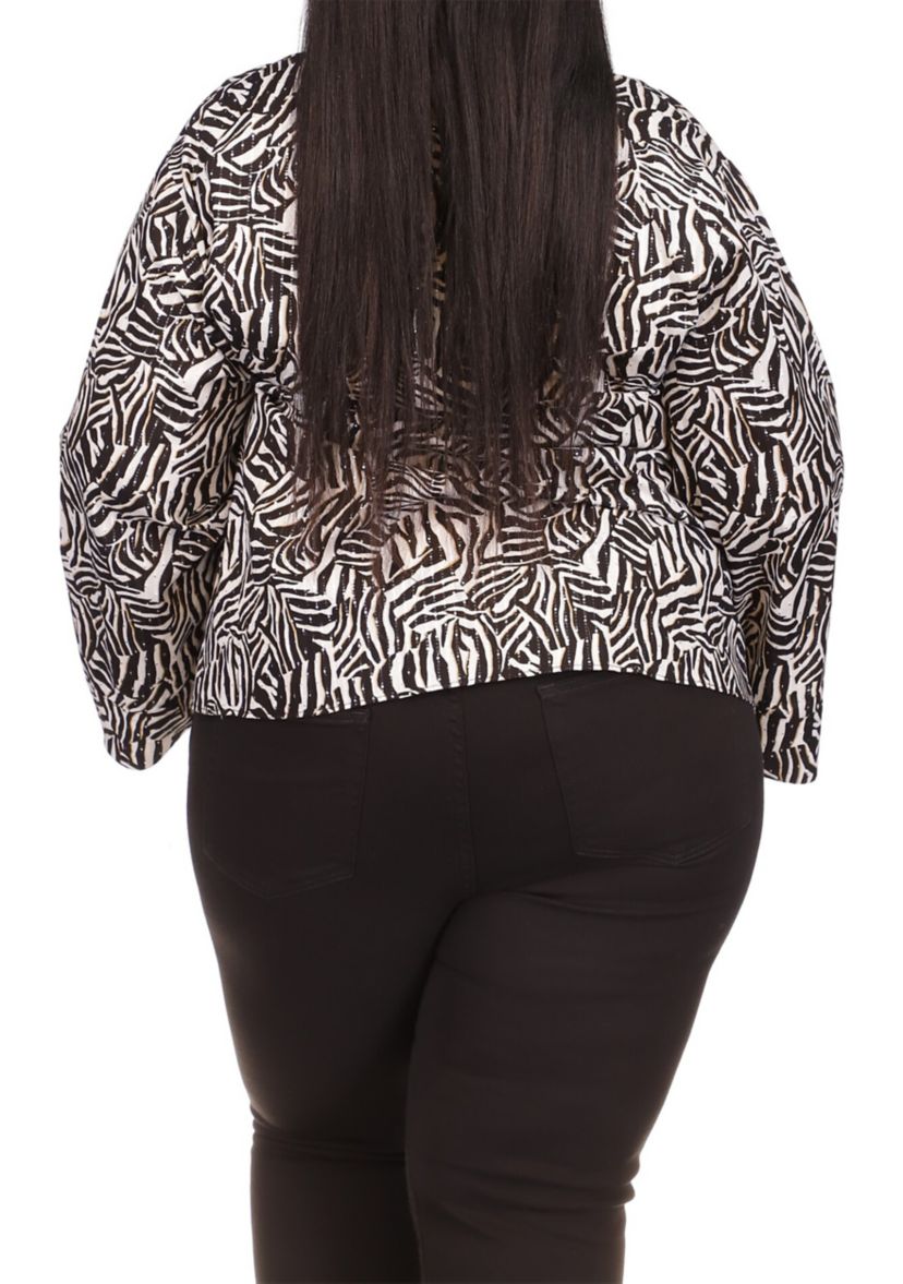 Plus Size Metallic Zebra Tie Top 