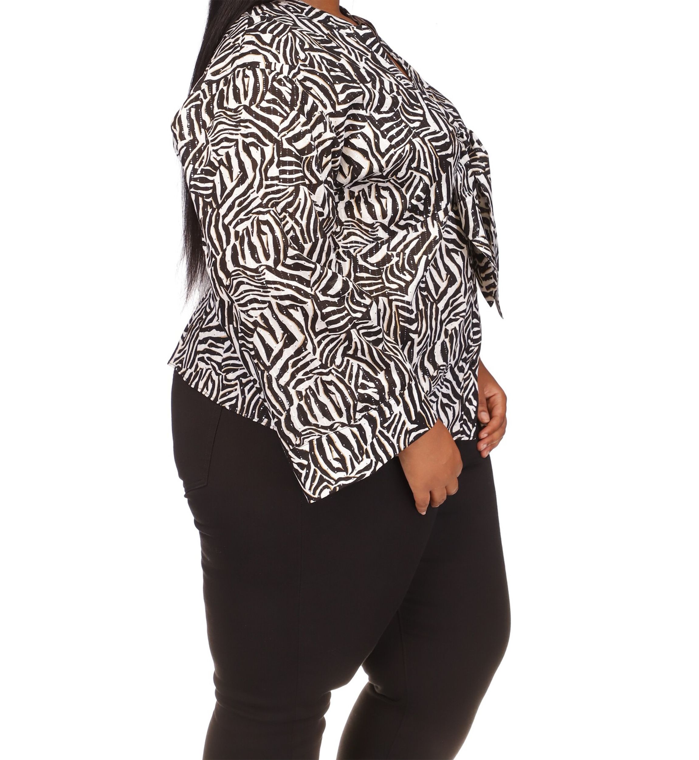 Plus Size Metallic Zebra Tie Top 