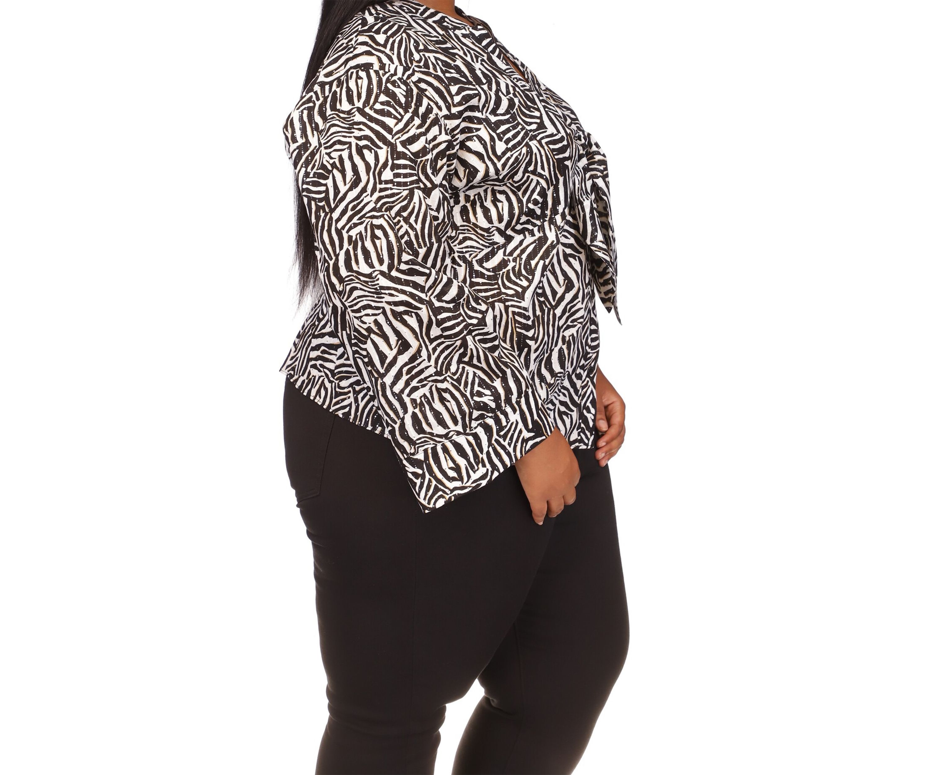 Plus Size Metallic Zebra Tie Top 