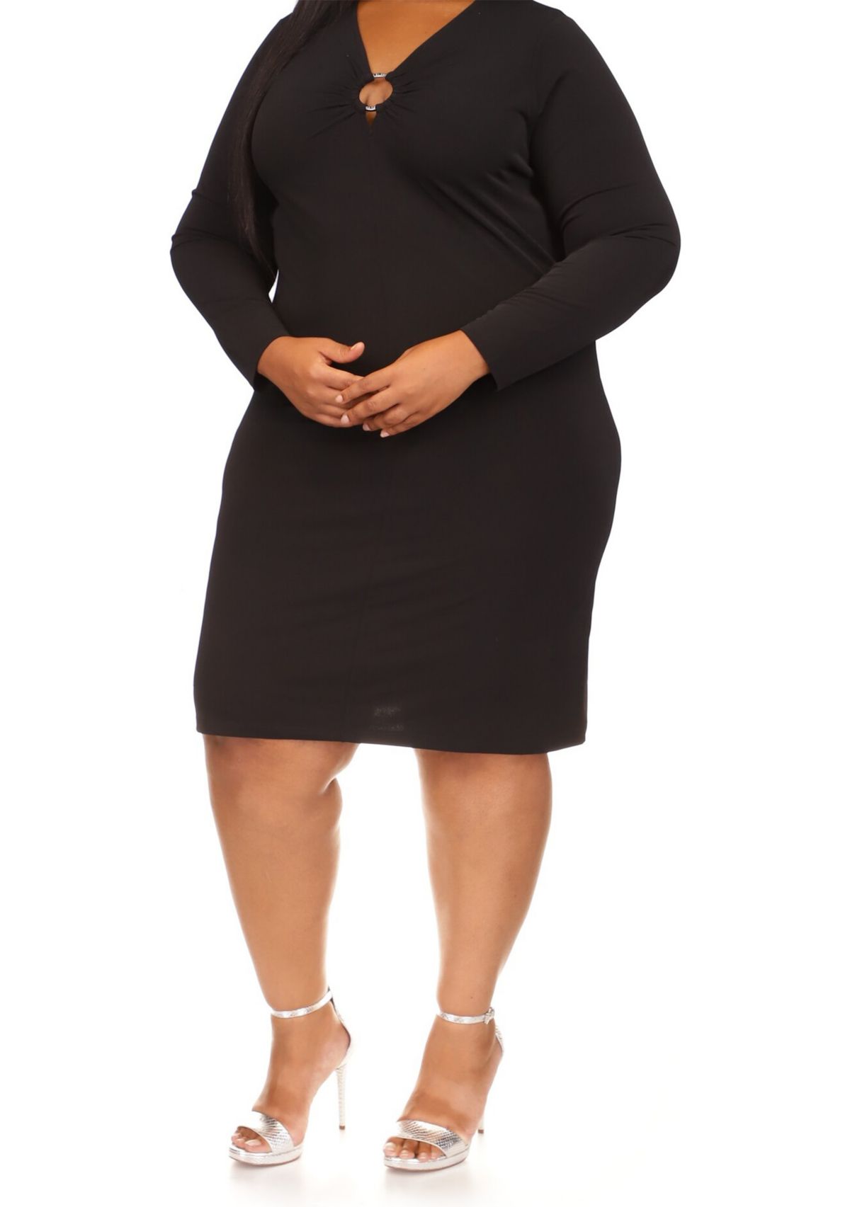 Plus Size Ring Cutout Long Sleeve Dress