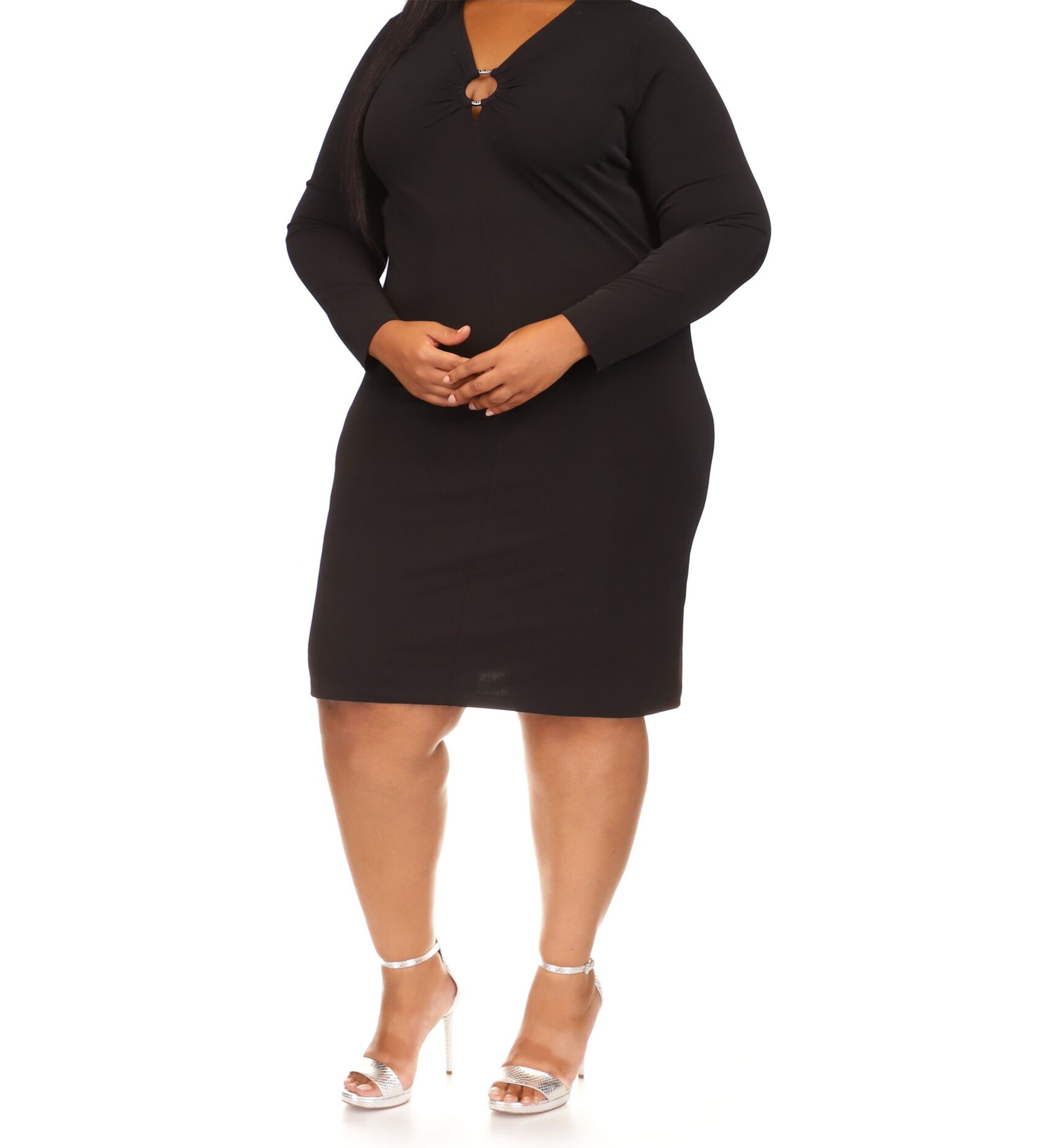 Plus Size Ring Cutout Long Sleeve Dress