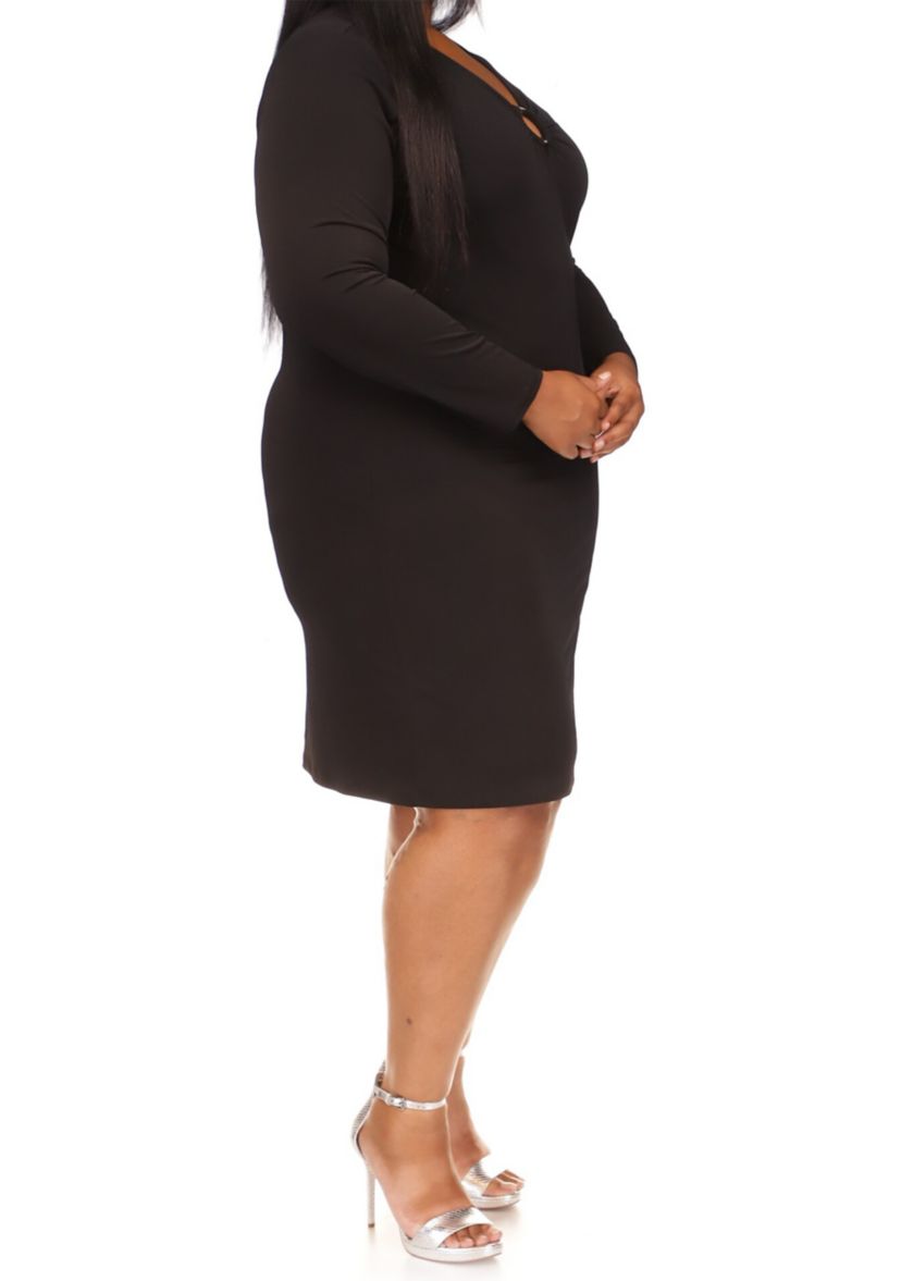 Plus Size Ring Cutout Long Sleeve Dress