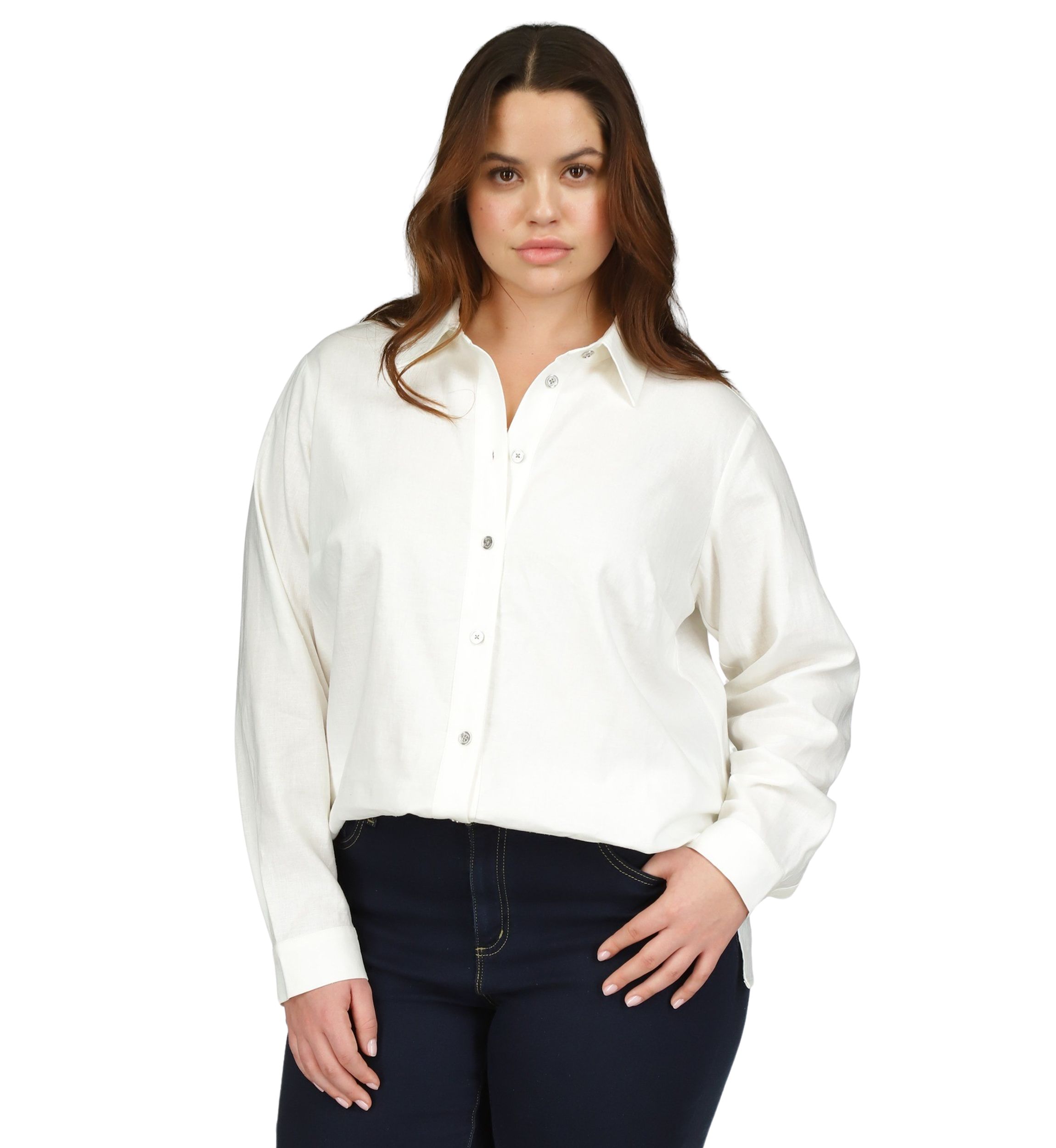 Plus Size Linen Long Sleeve Shirt